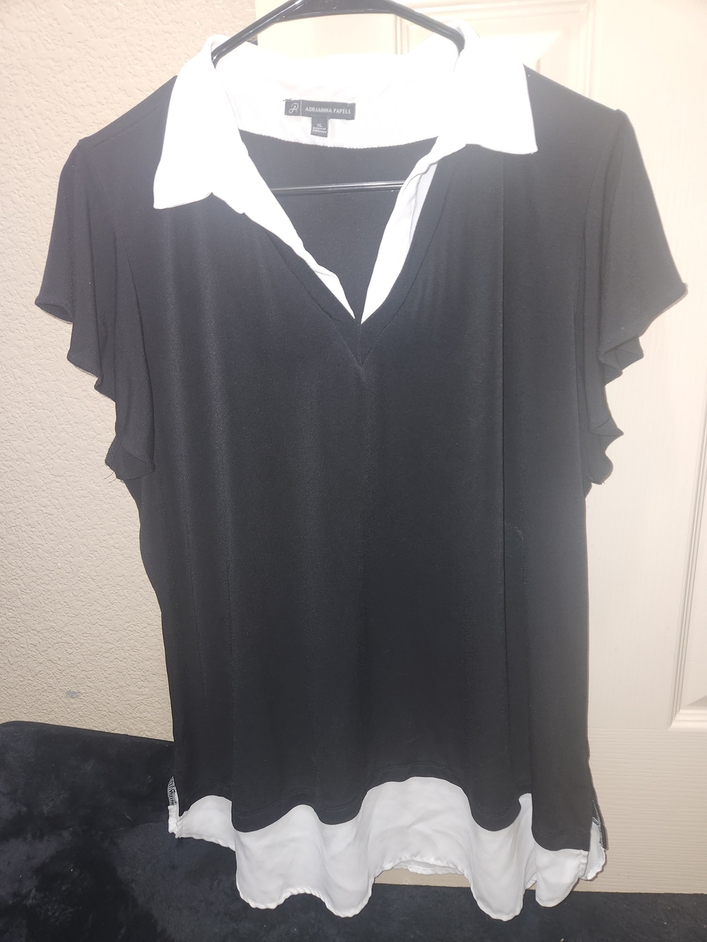 Adrianna Papell Black Top with White Collar and Hem